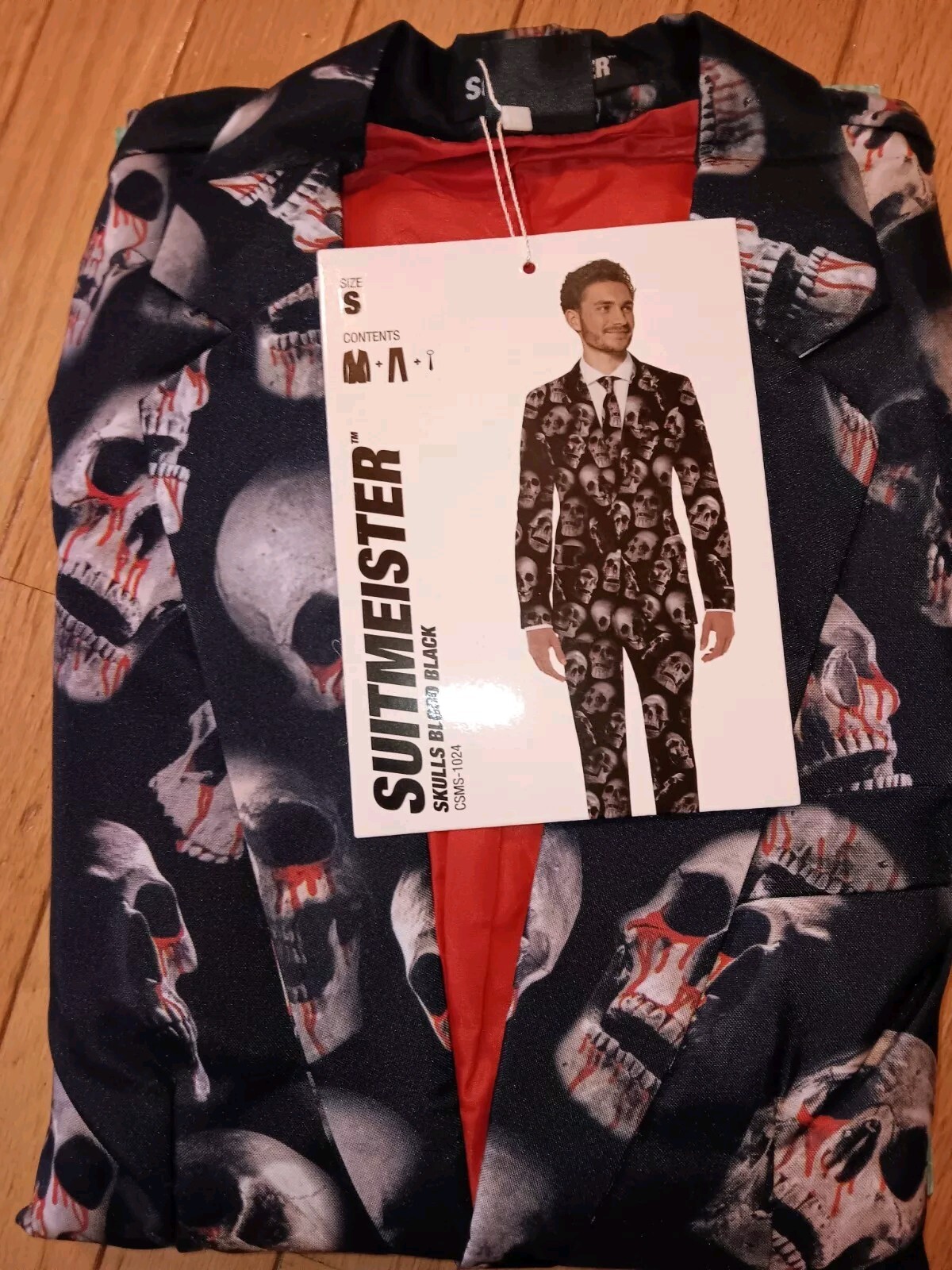Mens Suit Skulls Blood Black Hallloween 3 Piece Set Sz Men’s Small 34-36 Costume