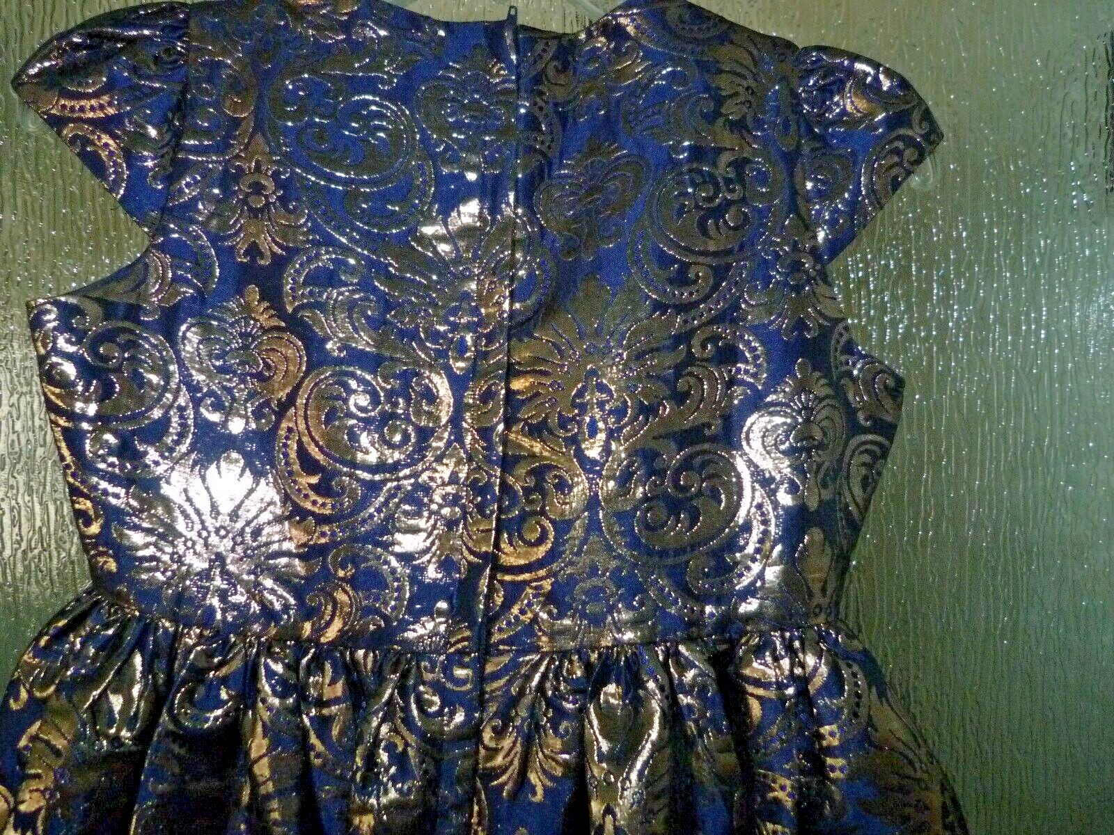 Chasing Fireflies Disney Couture Girl 14 Dress Costume Blu Gold Brocade Overlay