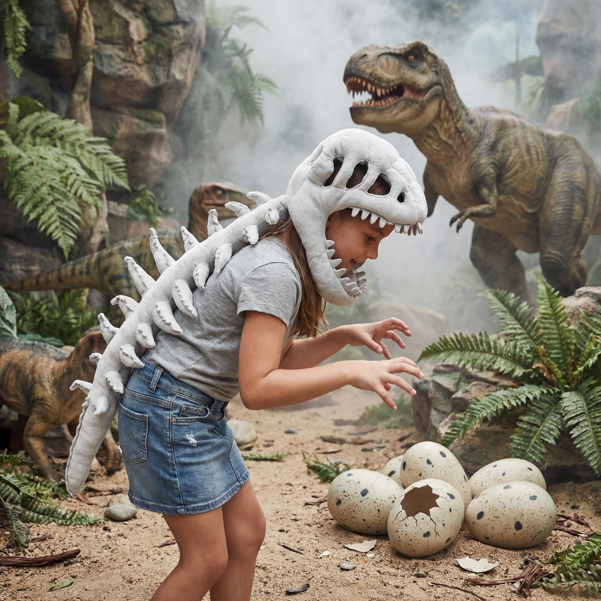 Dinosaur Skeleton Costume for Kids Halloween Cozy Plush 3D Dino Toy Skull Spine