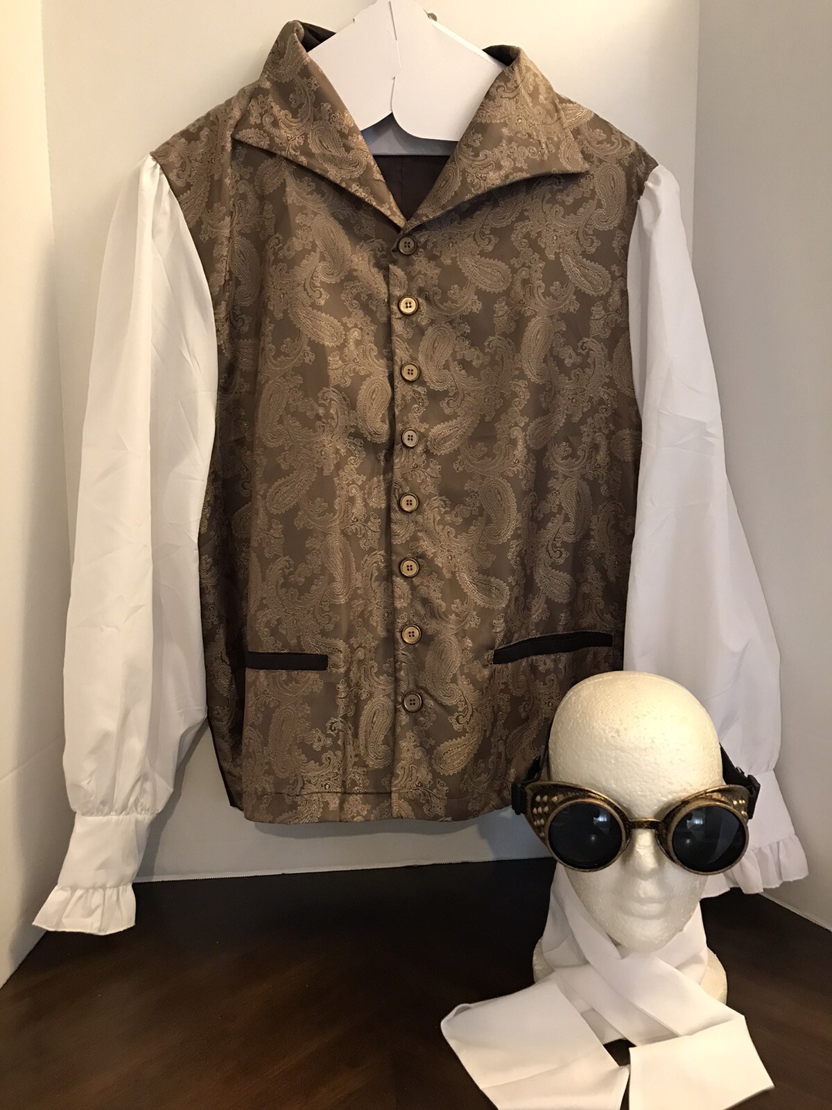 Spirit Halloween Steampunk ROYAL VEST w Attached Sleeves Large / XL and Goggles
