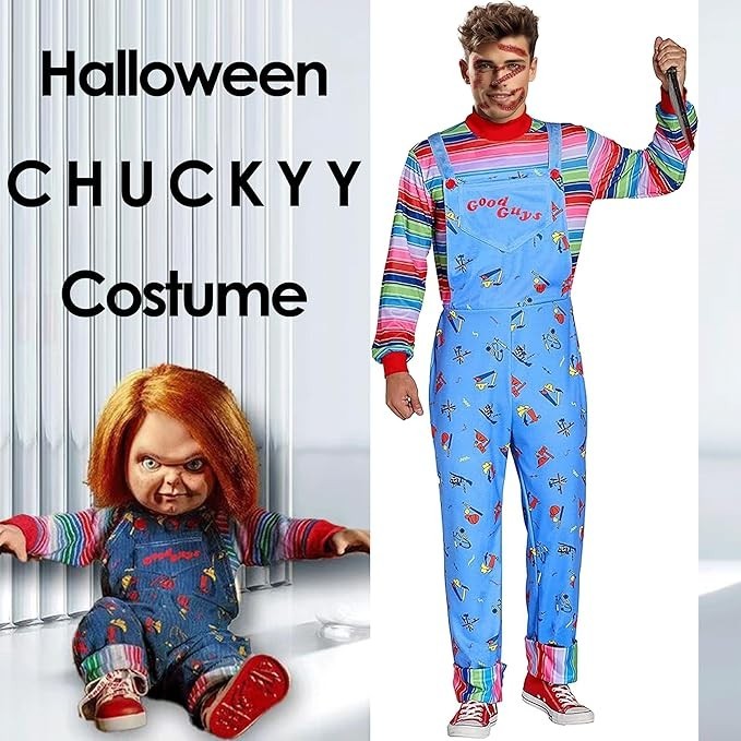 Adult Halloween Costume Chucky Costume for Men Women Long Sleeve Overalls XL New