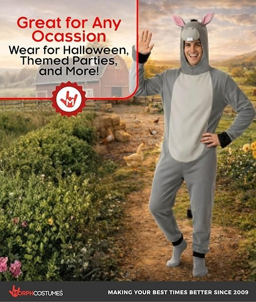 Morph Adult Donkey Costume Men`s Women`s Animal Jumpsuit Size S – XL Halloween