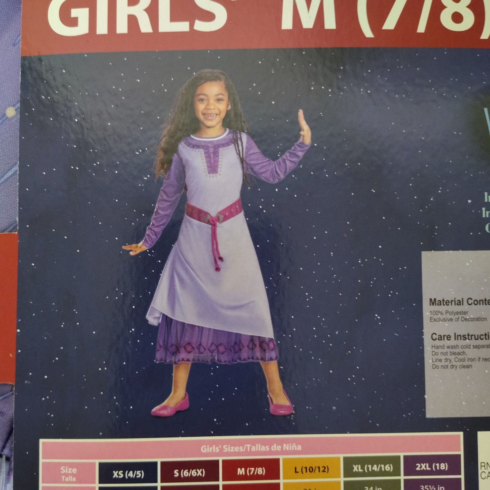 Disguise Disney Girls M (8) Wish Asha Purple Long Sleeve Dress Halloween Costume