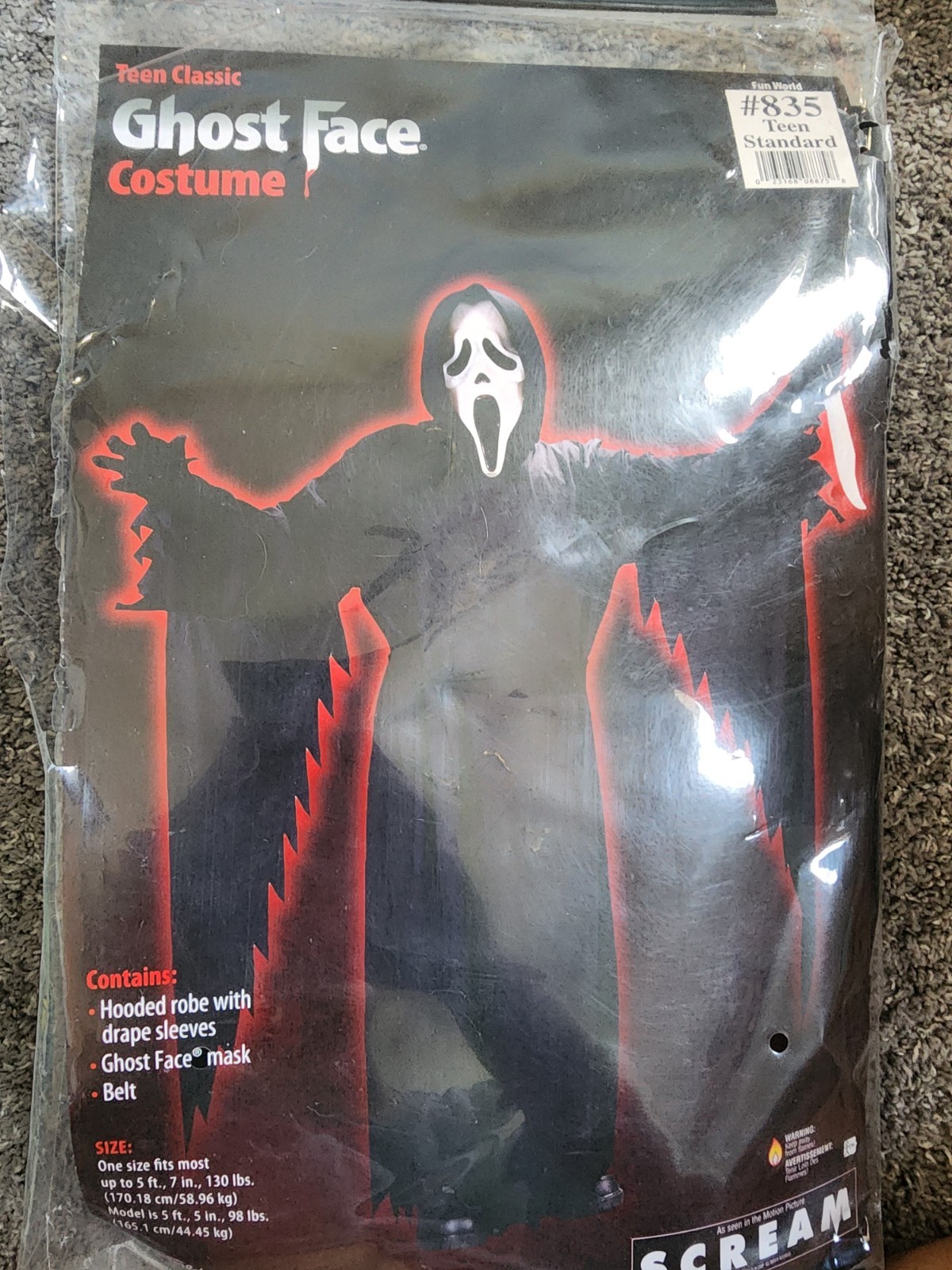 Scream Ghostface Halloween Costume, MULTILPLE SIZES
