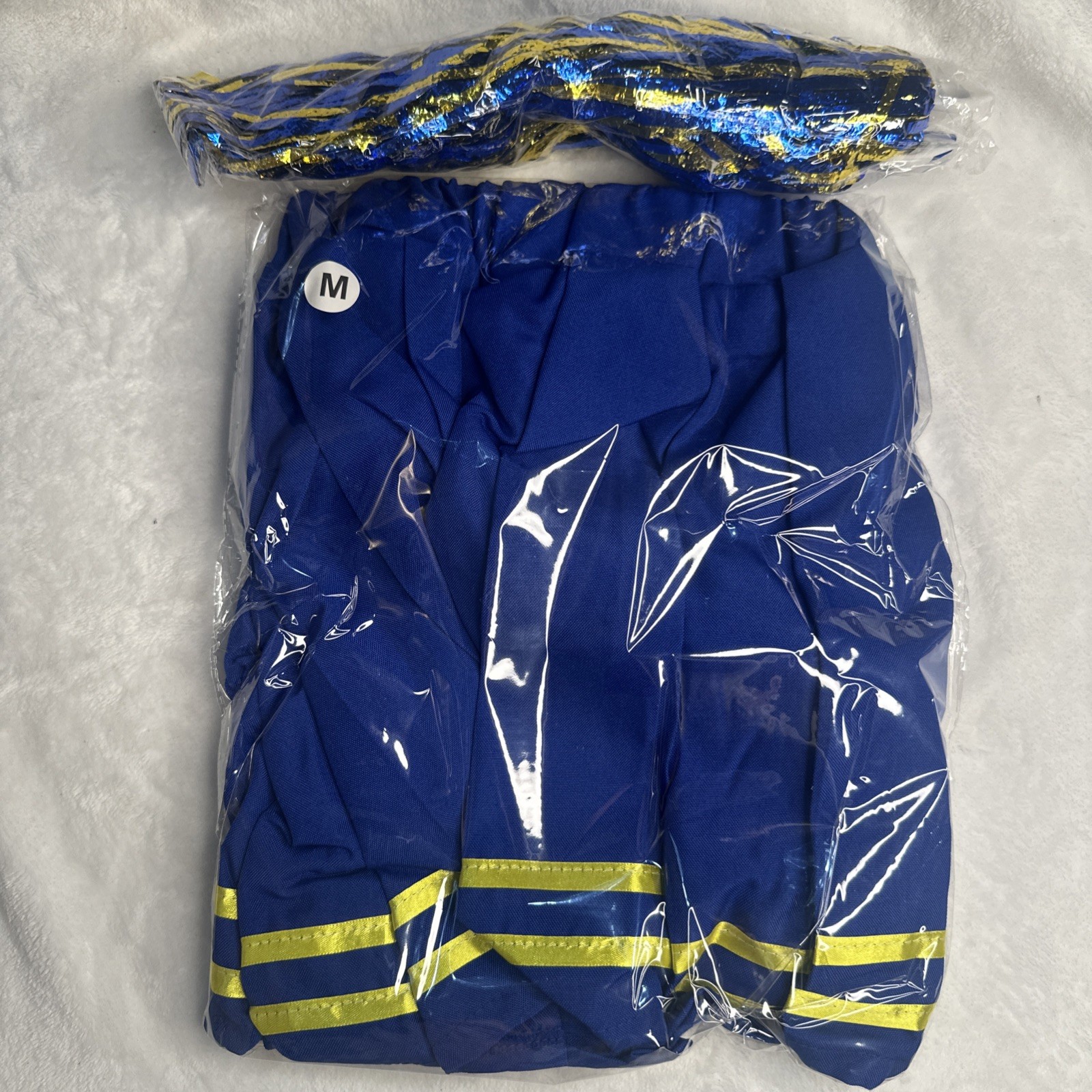JenPen Girls M Cheerleader Outfit Costume Top Skirt Bows Pop Poms Blue Yellow