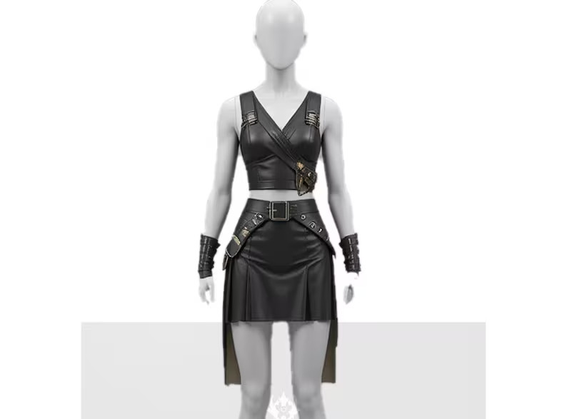 Women’s Leather Gladiator Cosplay Costume with Harness & Skirt Gothic Dress