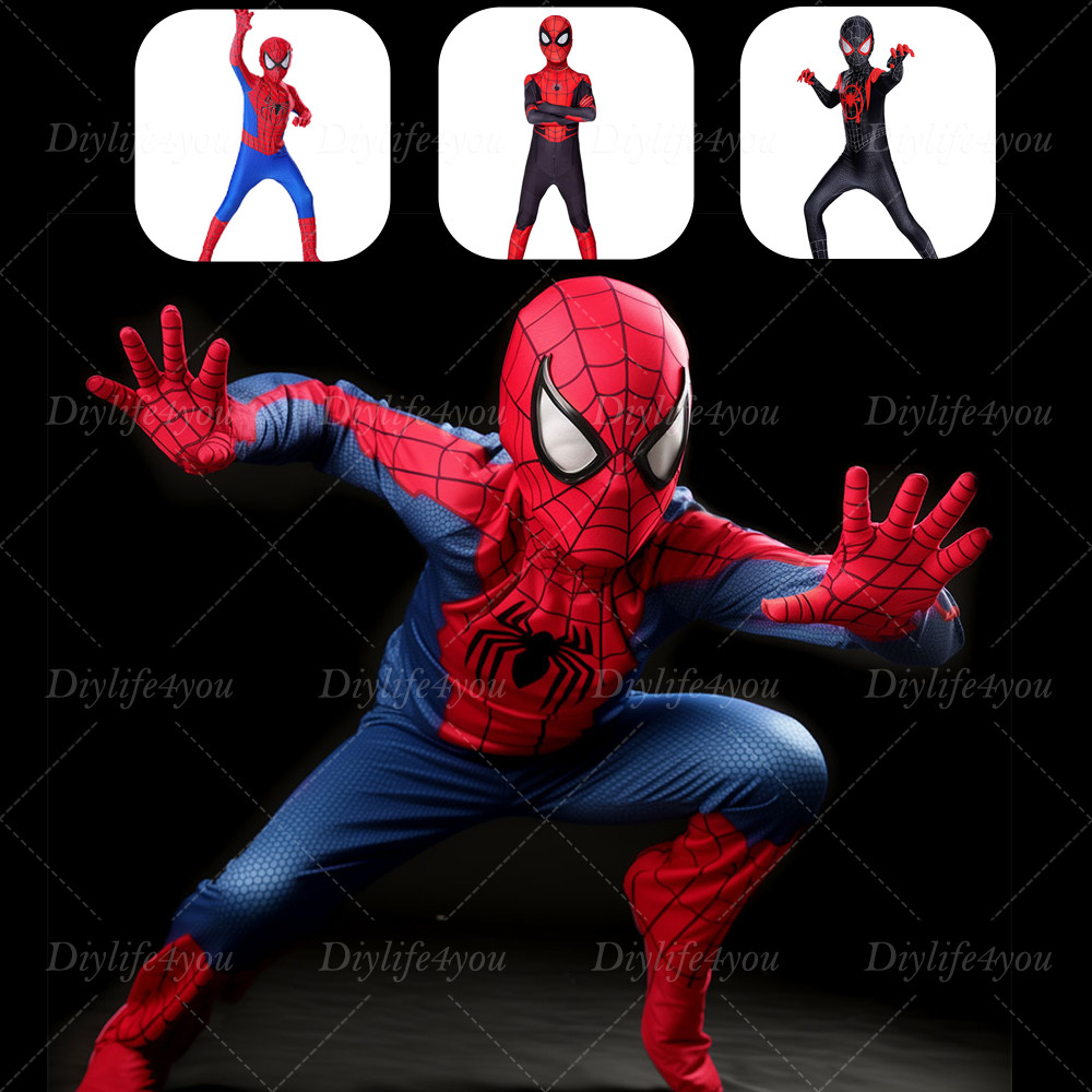 Kids SpiderMan Cosplay Costume Boys Tobey Maguire Outfit Jumpsuit Fancy Dress