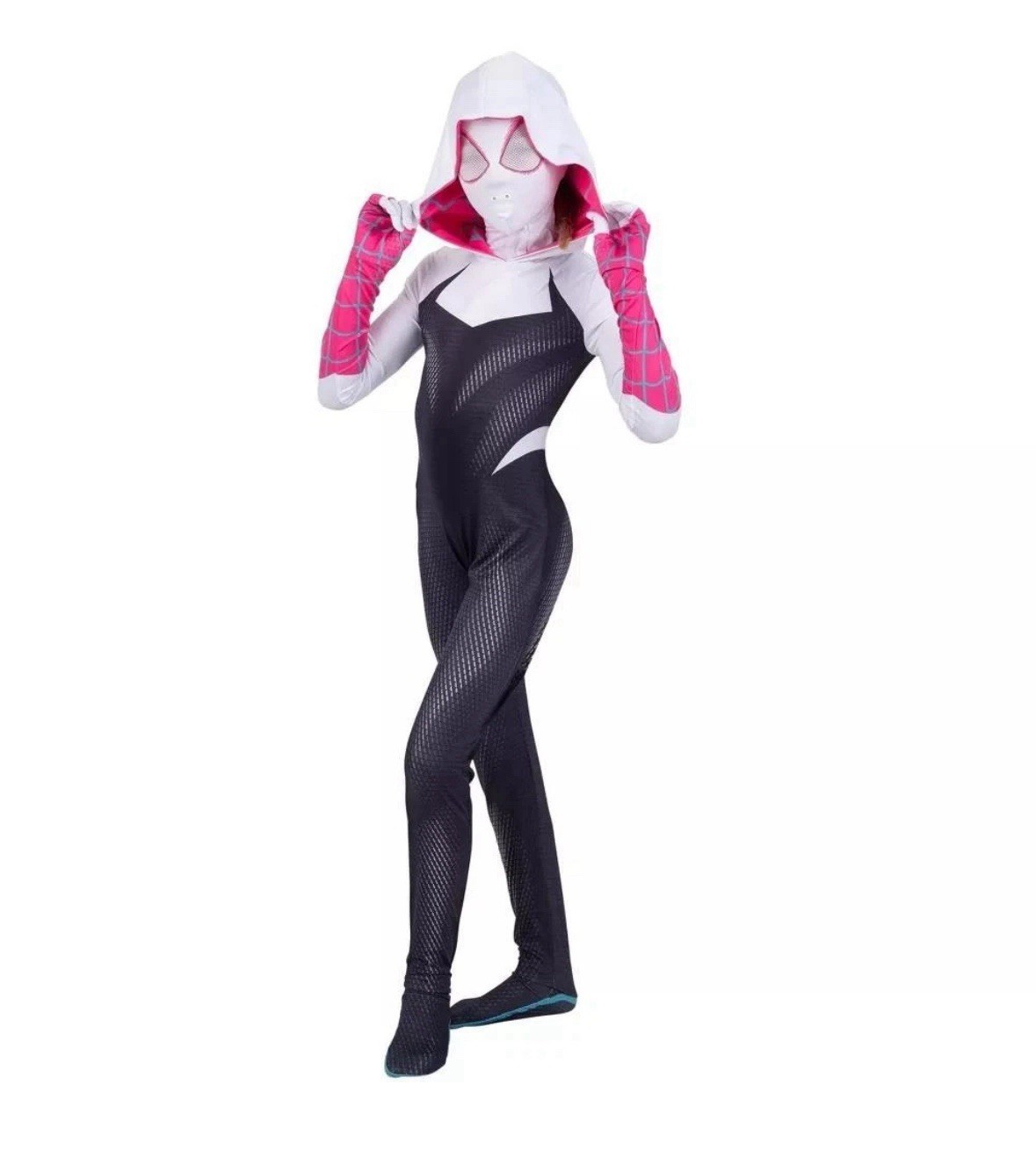 Girls Spider-Gwen Zentai Suit Jumpsuit Marvel Costume Size Large 10/12 *NO MASK