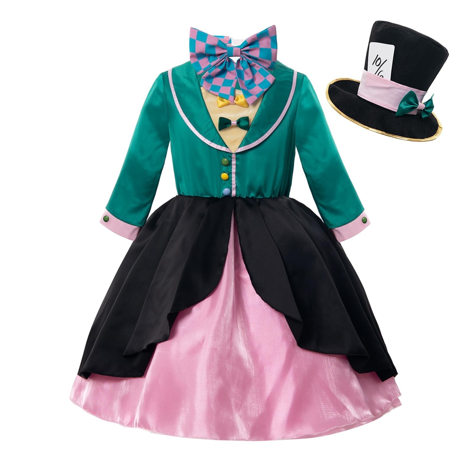 Girls Mad Hatter Costume – Halloween Cosplay Full Set for Kids, Fun Party Outfit