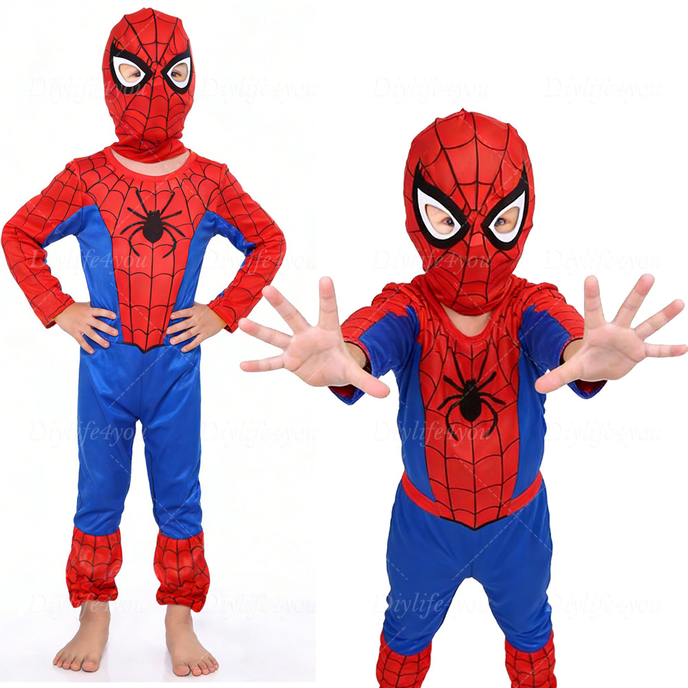 Kids SpiderMan Cosplay Costume Boys Tobey Maguire Outfit Jumpsuit Clothes 3-7Age