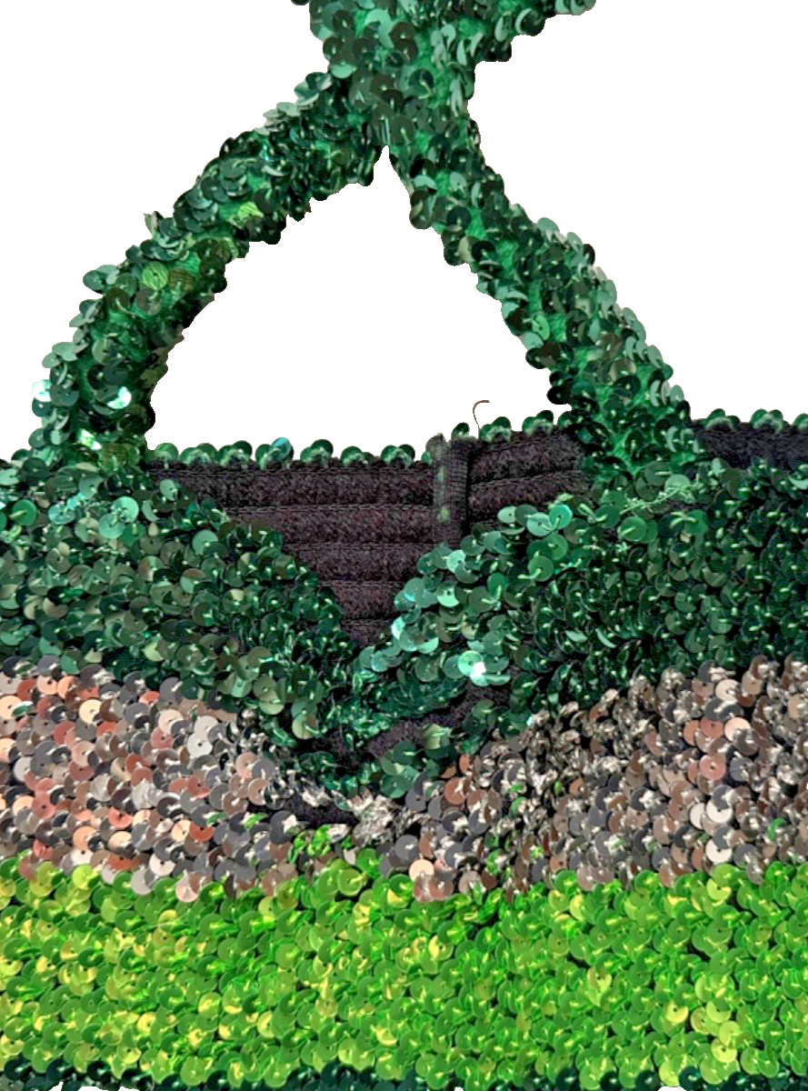 Vintage Disco Harem Jumpsuit Green Sequin Tube Top XS-S Blouson Pant