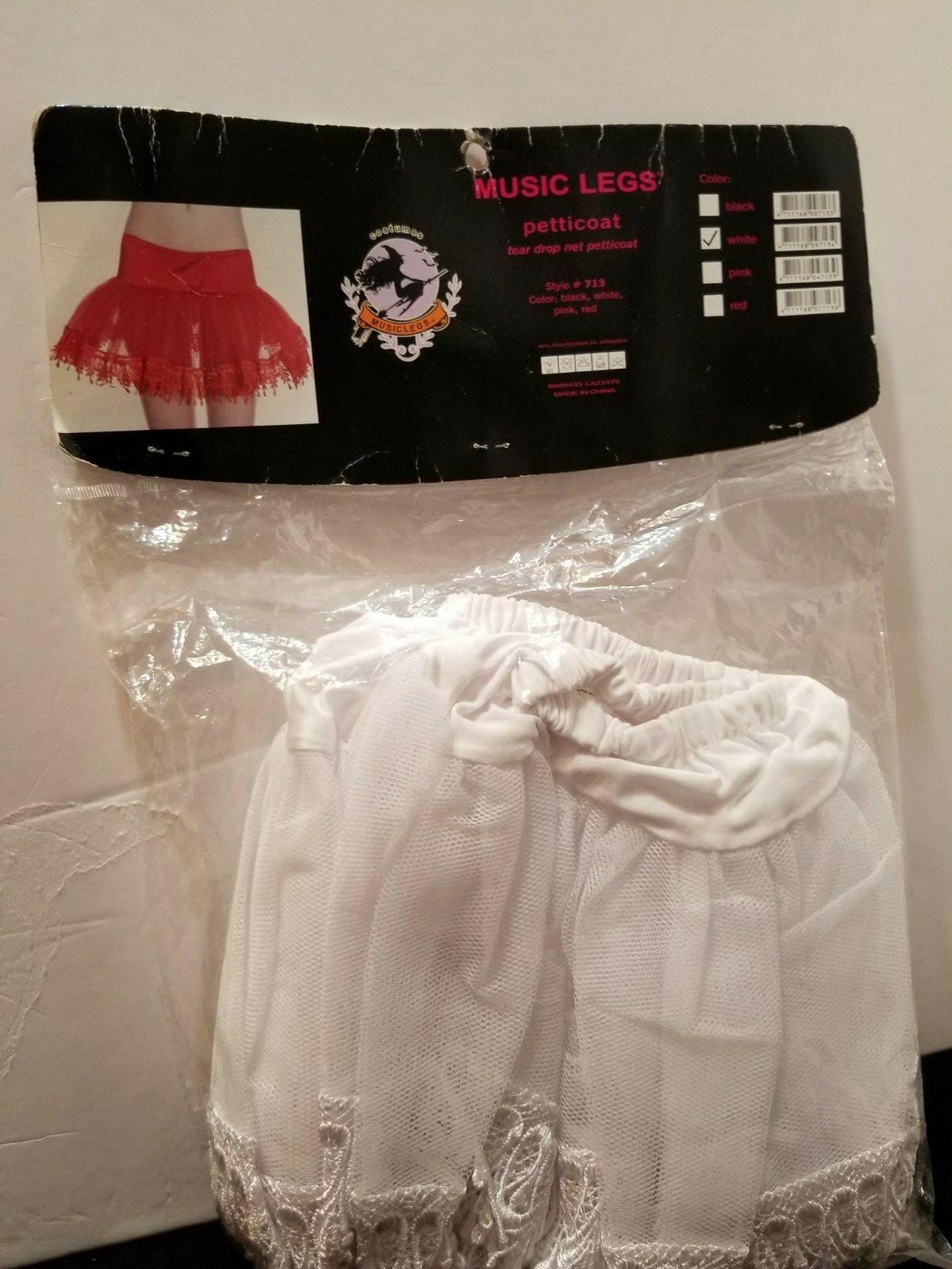 MUSIC LEGS WHITE TEAR DROP NET ADULT PETTICCOAT ONE SIZE HALLOWEEN