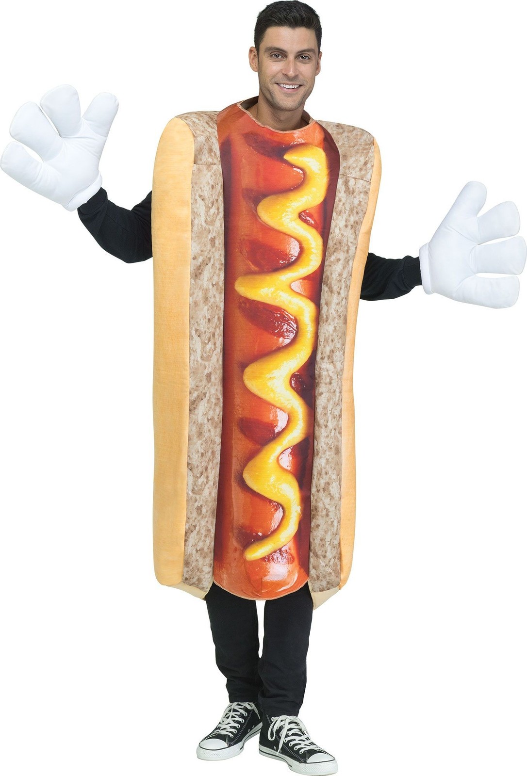 Hot Dog in Bun Mustard Ketchup Adult Halloween Costume Men Hands NOT Included