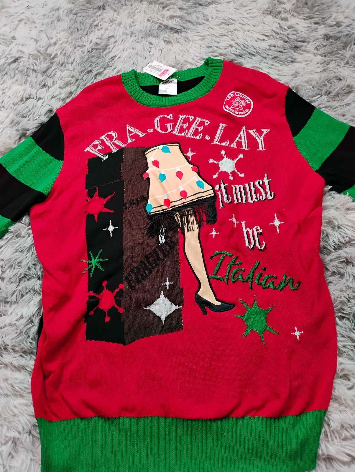 Ugly Christmas Sweater XL Fra-Gee-Lay Leg Lamp Christmas Story New NWT