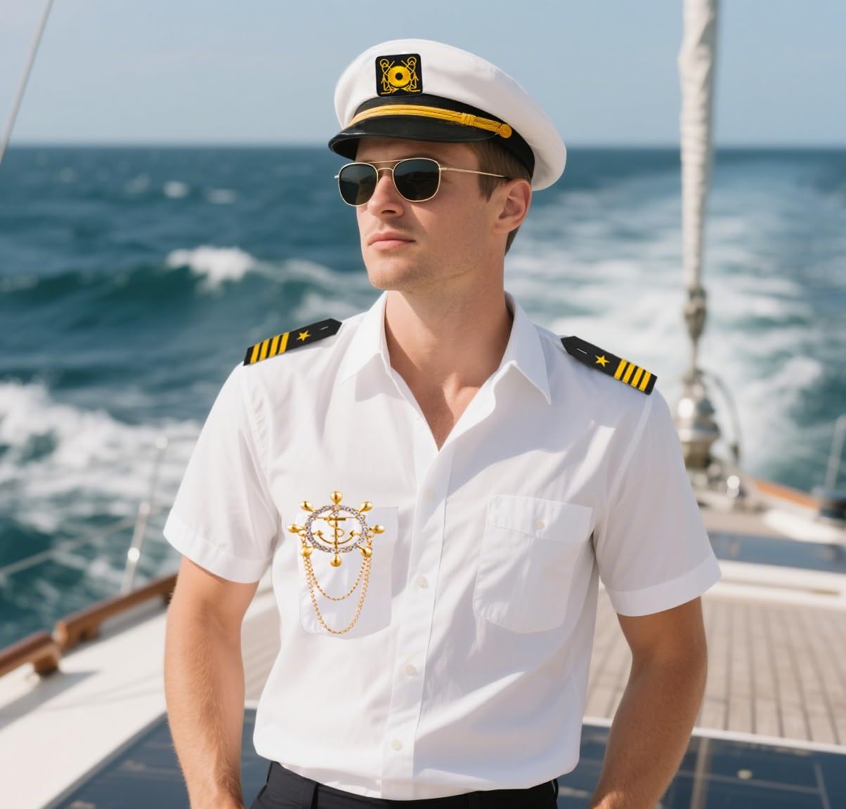 6PCS Men’s Sailor Costume Set – Yacht Captain Shirt, Hat & Accessories for Parti