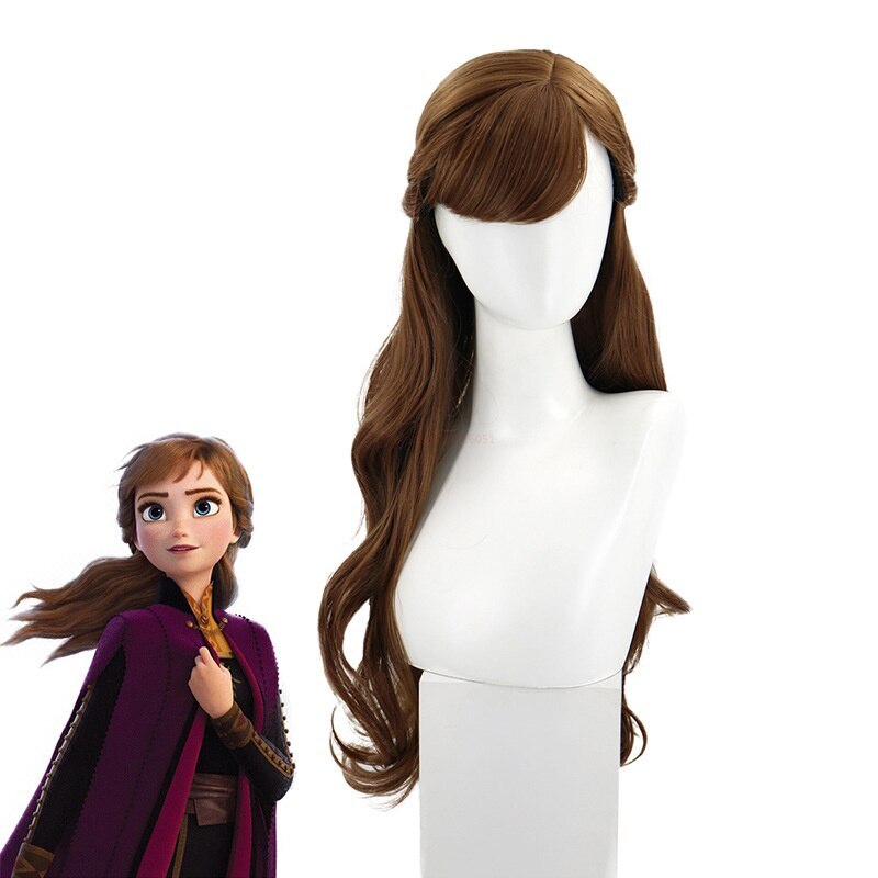 Princess Anna Cosplay Costume Women Carnival Party Dress Necklace Suit Anna Wig