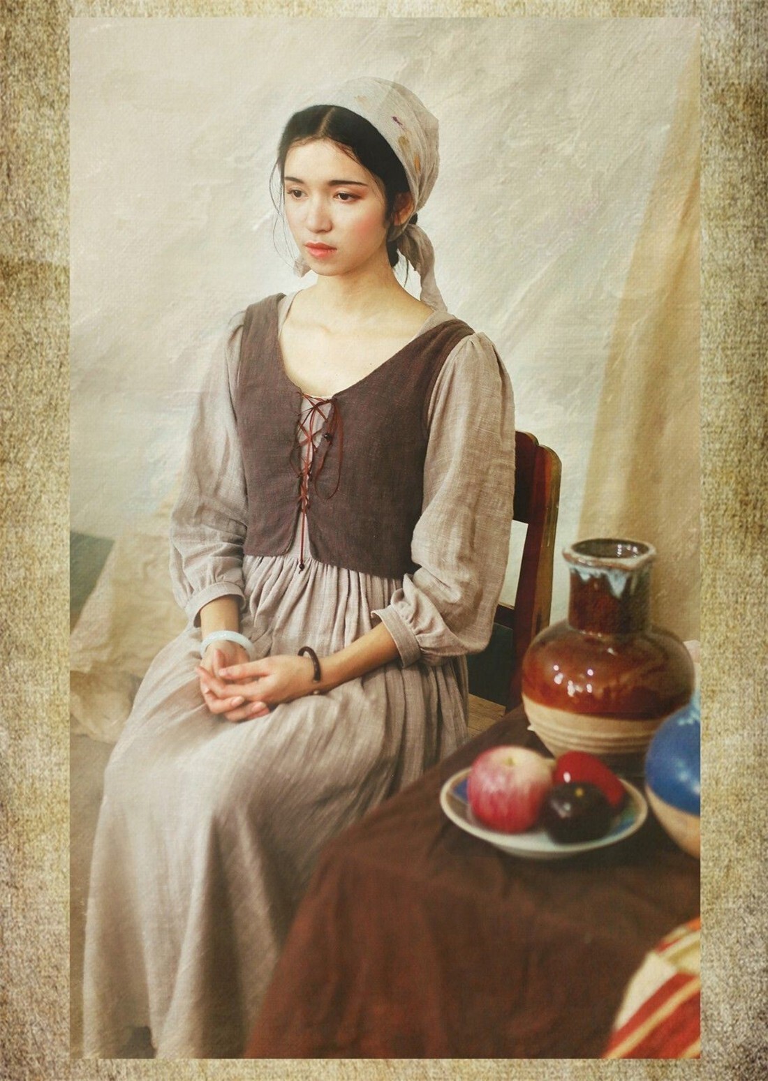 Womens Colonial Dress Prairie Pastoral Farm Maid Pirate Serving Dress With Vest