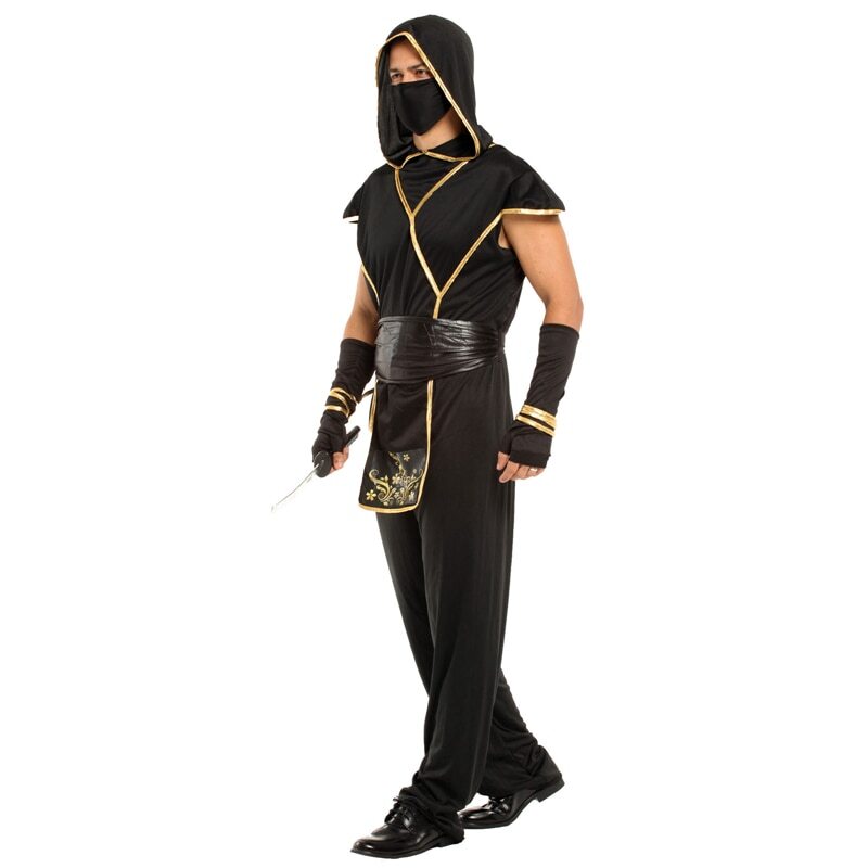 Adult Japan Samurai Black Gold Ninja Costume Cosplay for Men Halloween
