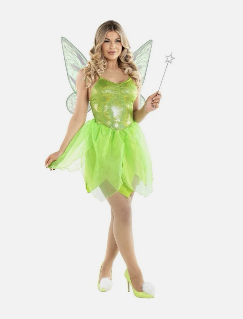 Morph Costumes Women’s Green Fairy Costume & Wings Tinker Bell Halloween Size L