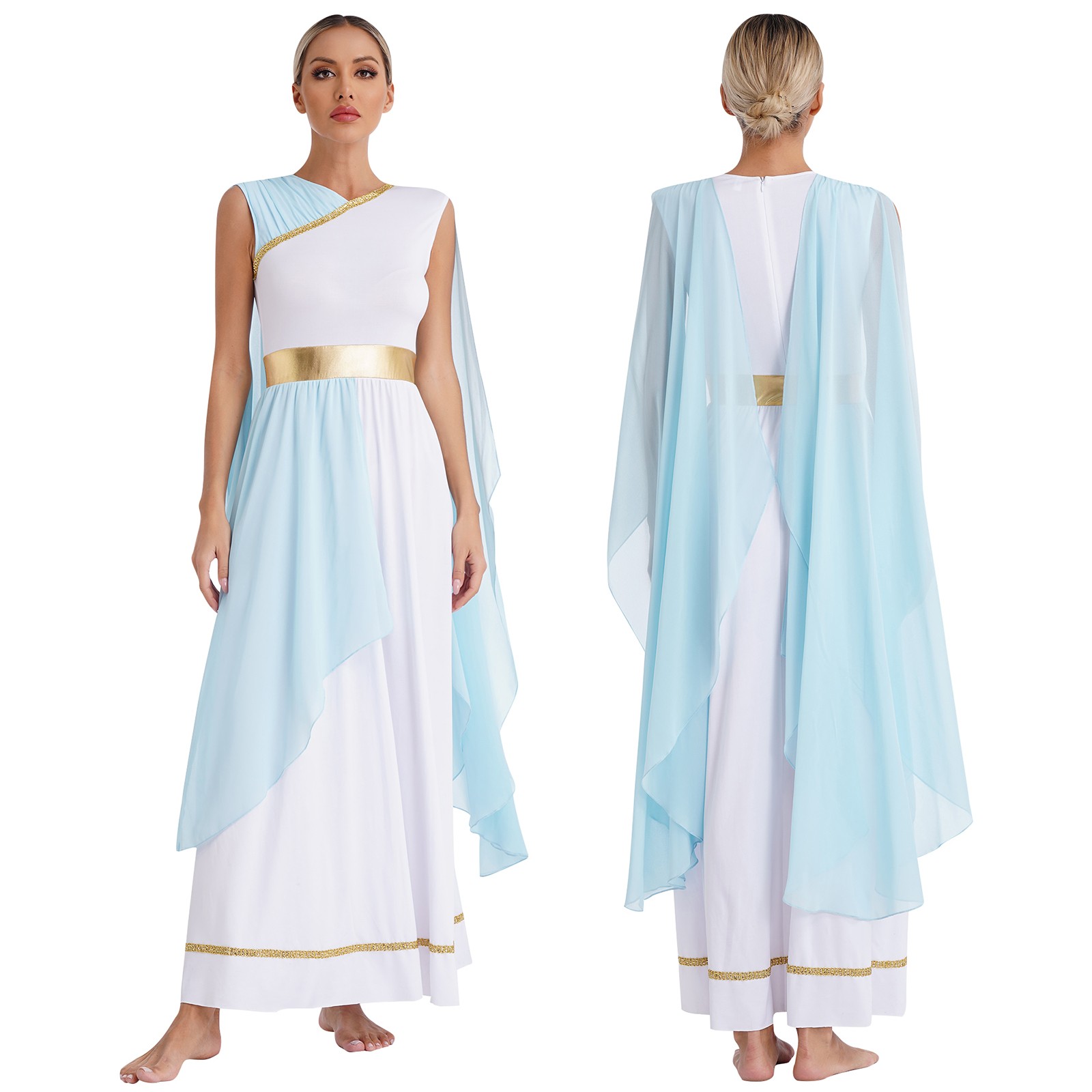 YiZYiF Womens Roman Empress Costume Chiffon Cap Sleeve Ancient Toga Greece Dress