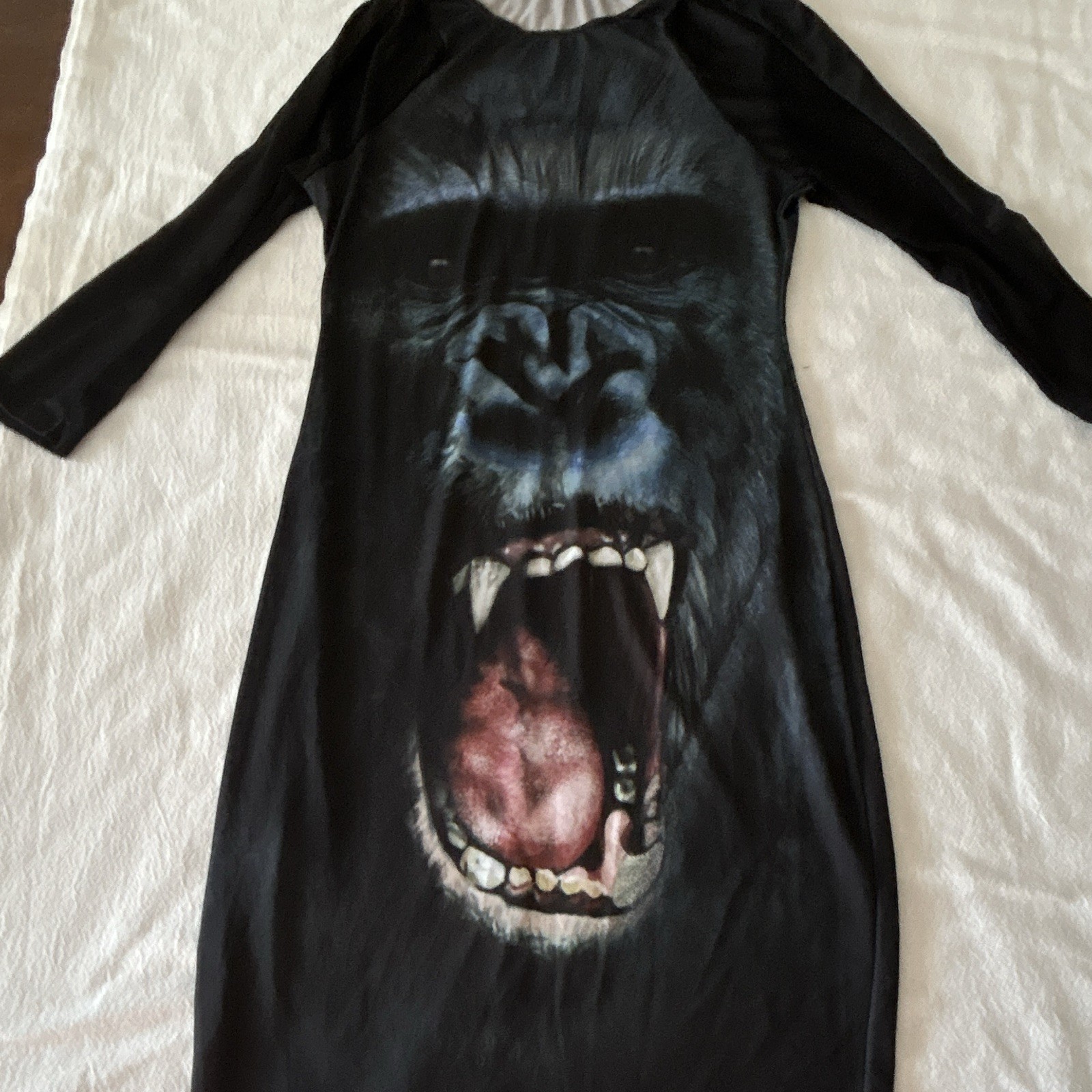 KTOO OS Black Gray Gorilla Graphic Print Bodycon Knee Dress 3/4 Round 0189