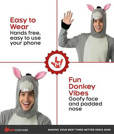 Morph Adult Donkey Costume Men`s Women`s Animal Jumpsuit Size S – XL Halloween