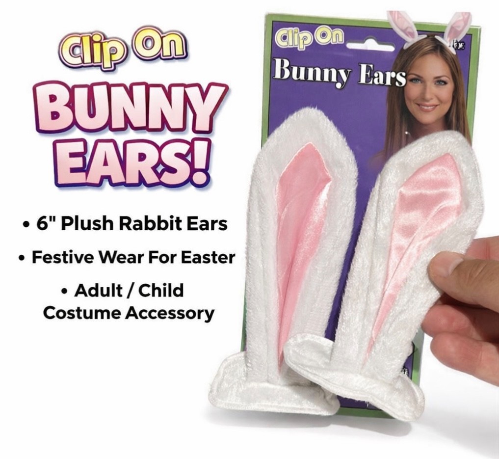 6” CLIP ON BUNNY RABBIT EARS Plush Peter Costume Furry White Pink Magician Hair
