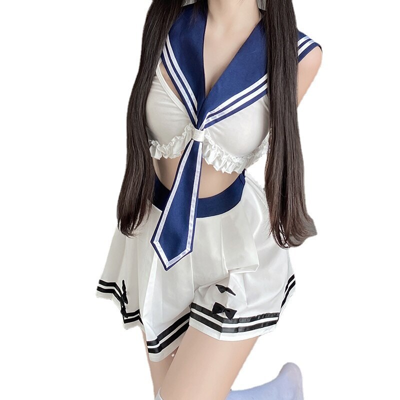 School Girl Uniform Kawaii Navy Collar Tops Skirt Set Role Play Party Costumes