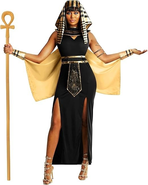 Women`s Cleopatra Costume + Staff S – 3XL Ladies Egyptian Queen Dress Halloween