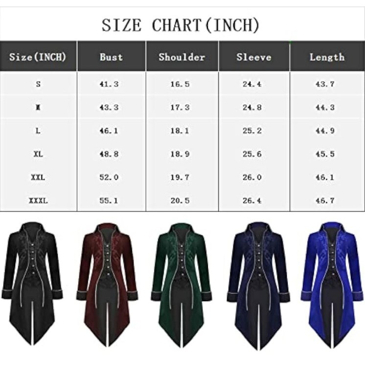 Men’s Medieval Steampunk Tailcoat Halloween Costumes Renaissance Pirate Vamp, S