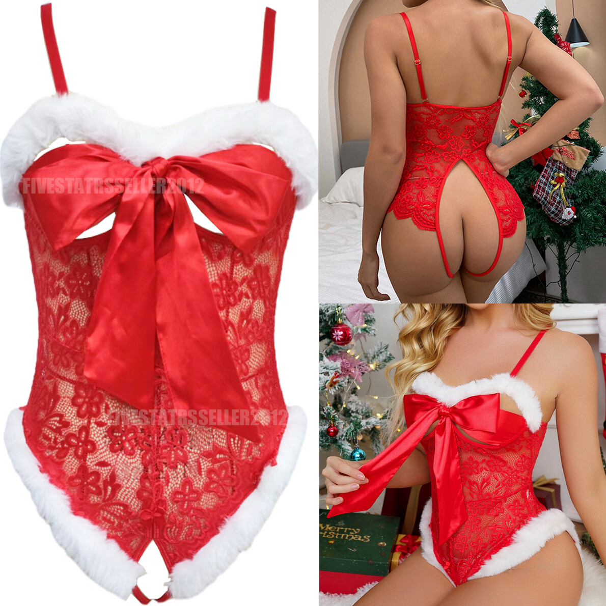 Women Valentine Xmas Sexy Lingerie Sleepwear Underwear Fancy Dress Bow Knot Gift