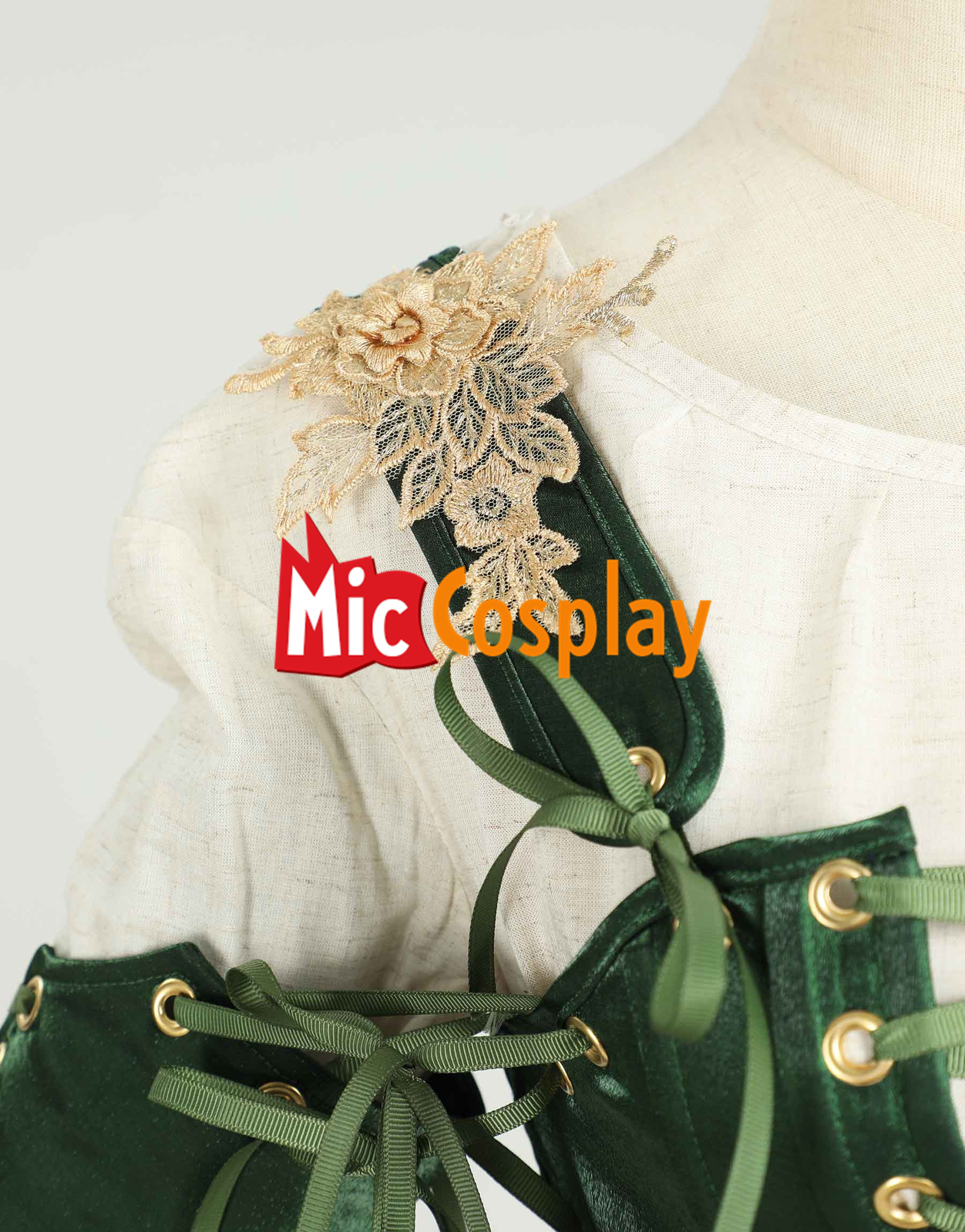 Medieval Renaissance Costume Elf Style Green Dress with Sleeves Cosplay Costume