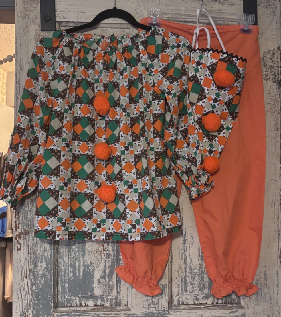 Vintage Handmade 3 Piece Kids Clown Costume Fit YM/YL