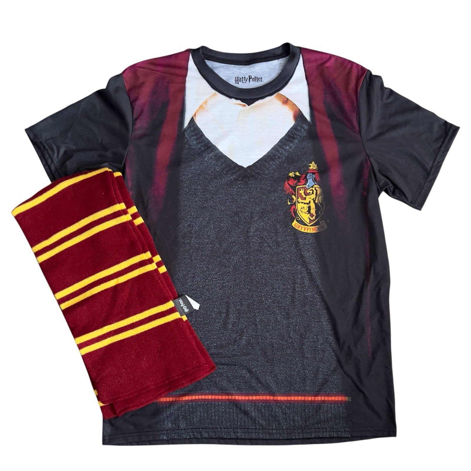 Harry Potter Adult Mens Large T-Shirt With Scarf Cosplay Combo Set New