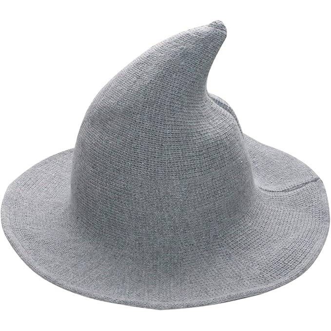Knit Witch Wizard Hat Wired Brim Foldable Grey Costume Halloween Cosplay