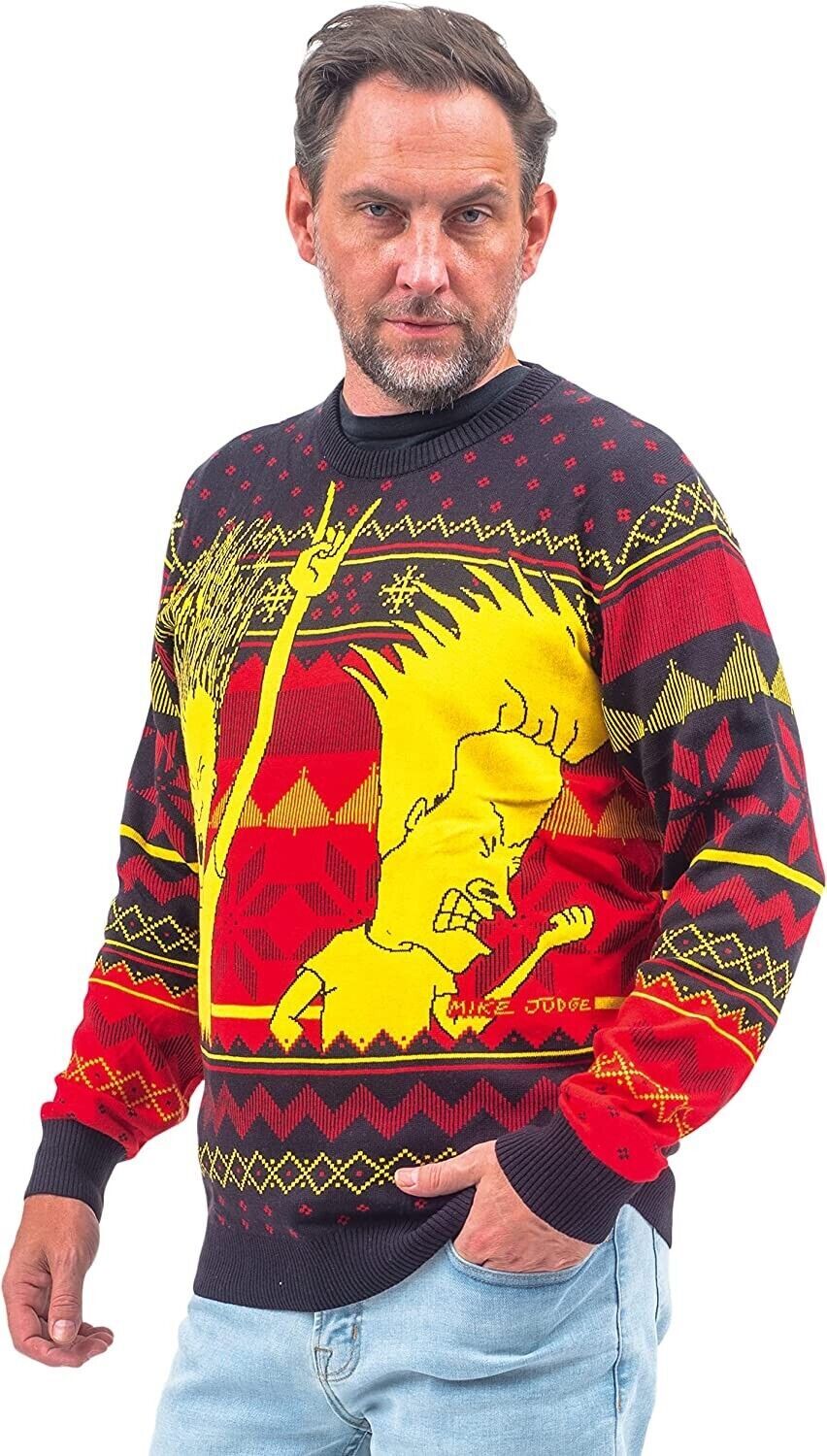 Adult Unisex MTV Beavis Butthead Mike Judge Head Banging Ugly Christmas Sweater
