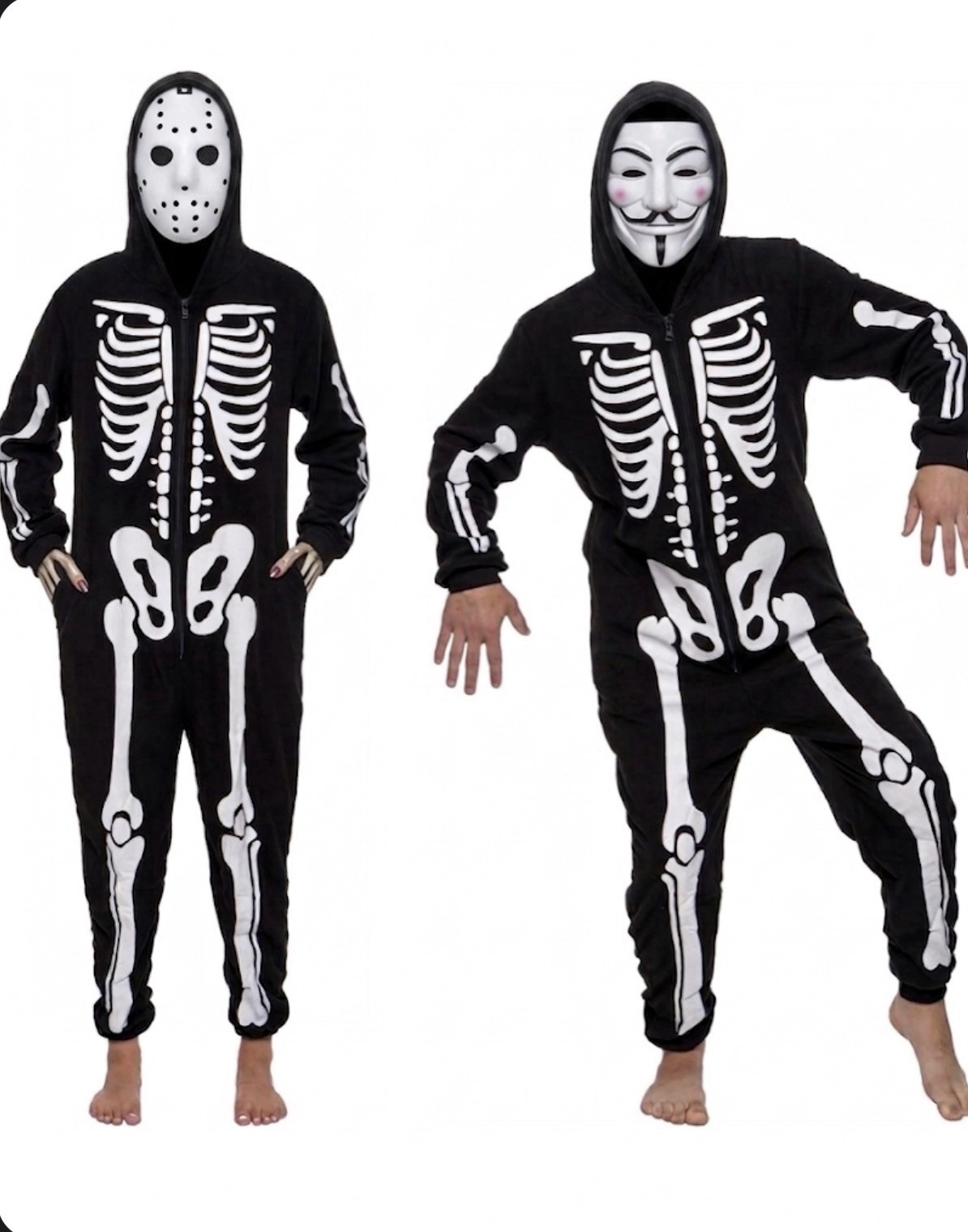 FUNZIEZ! skeleton one piece pajamas plush costume suit adult , Xl extra Large