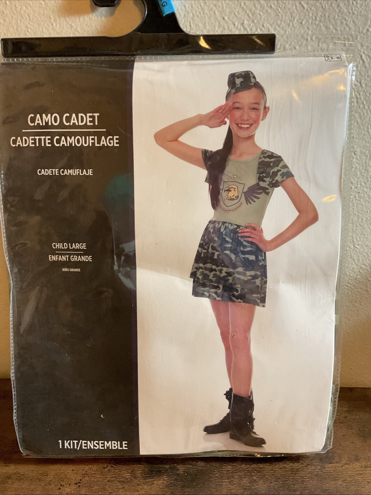 New Girls Camo Army Cadet Camouflage Halloween Costume Hat & Dress Large 8-10