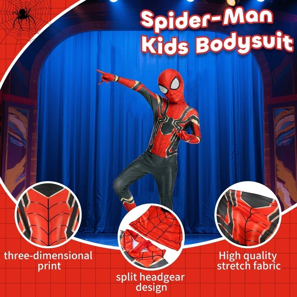 Kids SpiderMan Cosplay Costume Boys Tobey Maguire Outfit Jumpsuit Fancy Dress