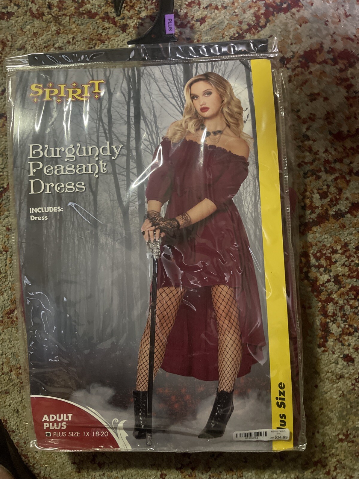 Spirit Adult Burgundy Peasant Dress Adult Plus Size 1X 18-20 – New L