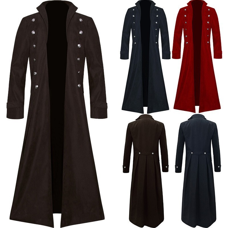 Steampunk Mens Gothic Medieval Cosplay Halloween Costume Gown Coat Long Jacket