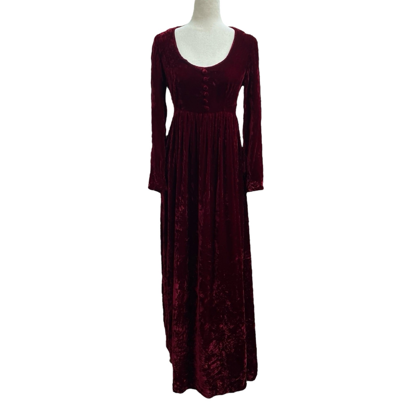 Handmade? Victorian Regencycore Velvet Long Sleeve Maxi Dress S Maroon Costume