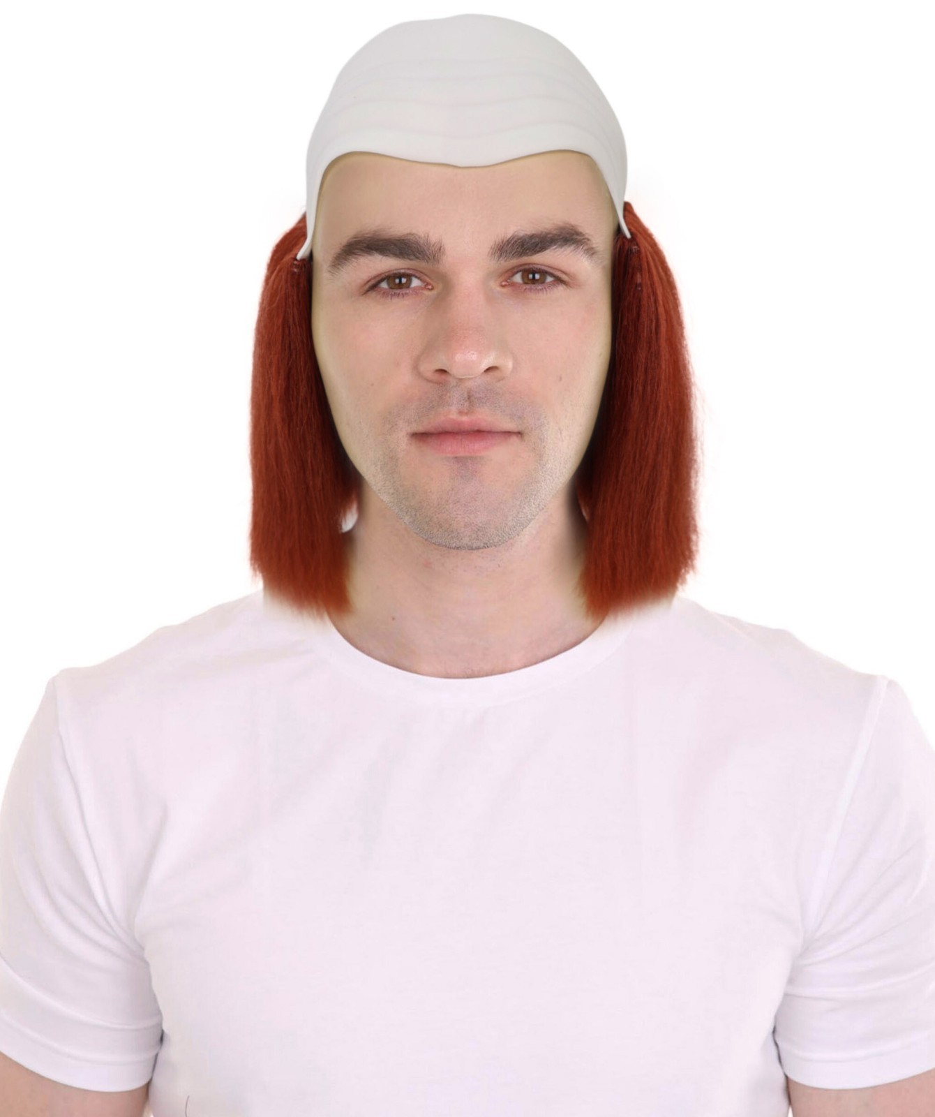 Adult Bald Deluxe Silly Boy Auburn Wig Comical Bald Cap with Hair Tufts