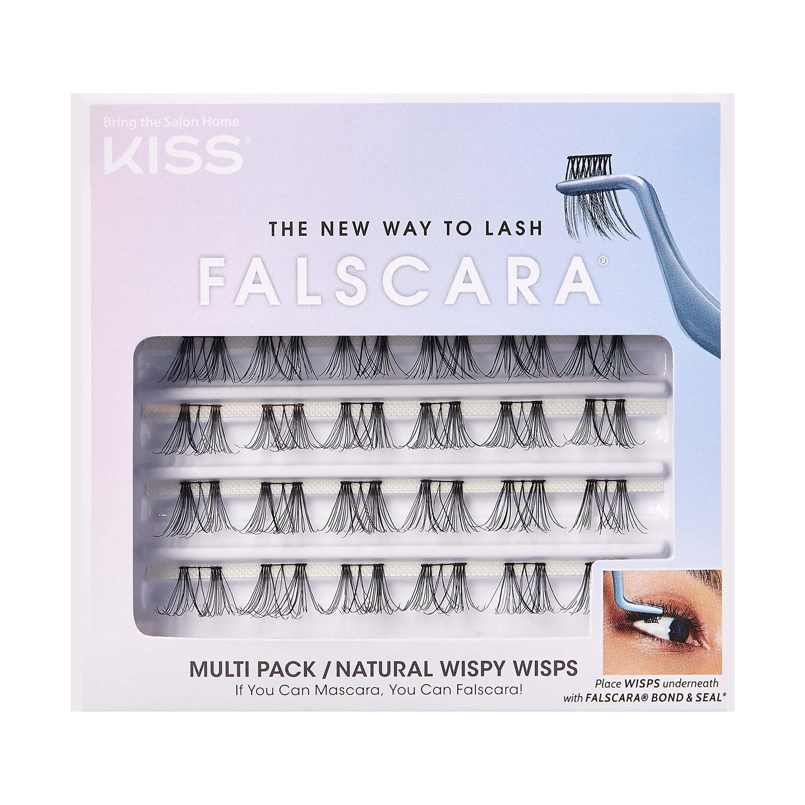 KISS FALSCARA Lash Extension Kit, Natural Wispy, Black, 24 Lash Clusters