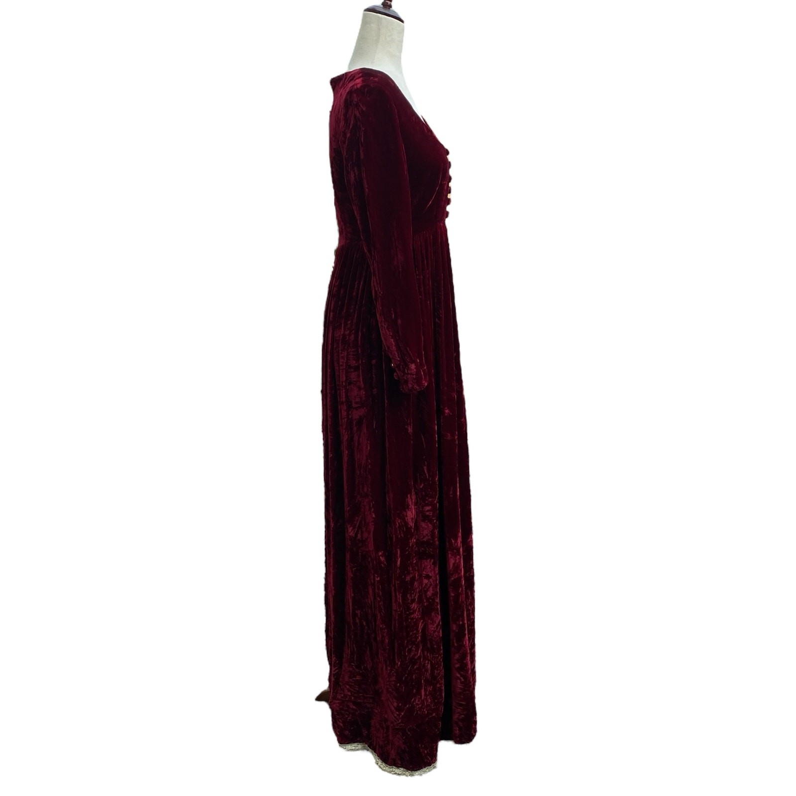 Handmade? Victorian Regencycore Velvet Long Sleeve Maxi Dress S Maroon Costume