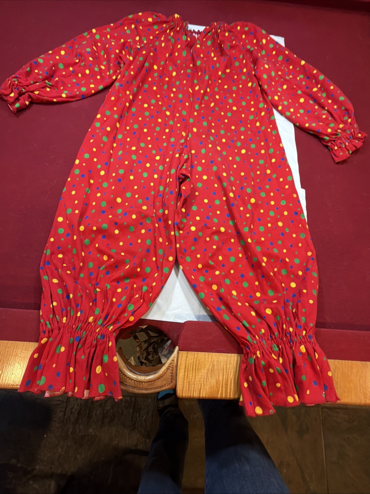 RED CLOWN COSTUME colorful Dots Child Homemade SUIT HANDMADE 42” Chest 42”Length
