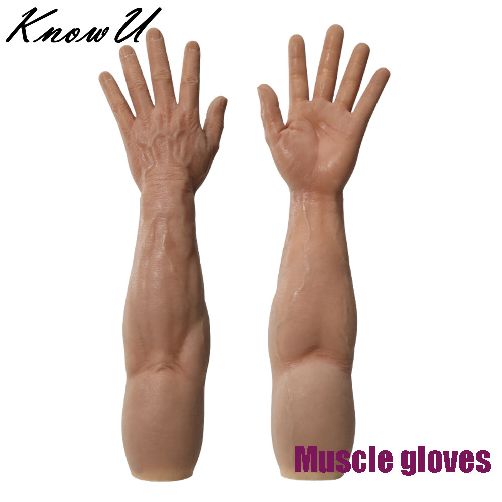 KnowU Silicone Muscle Gloves Male Hand Strong Arm Covers Cosplay Sleeves