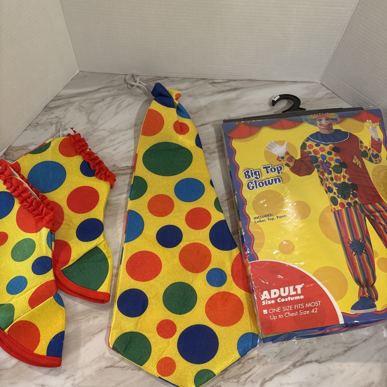 Big Top Clown Adult Costume Circus Plus Shoe Tops & Big Tie – One Size Fits Most