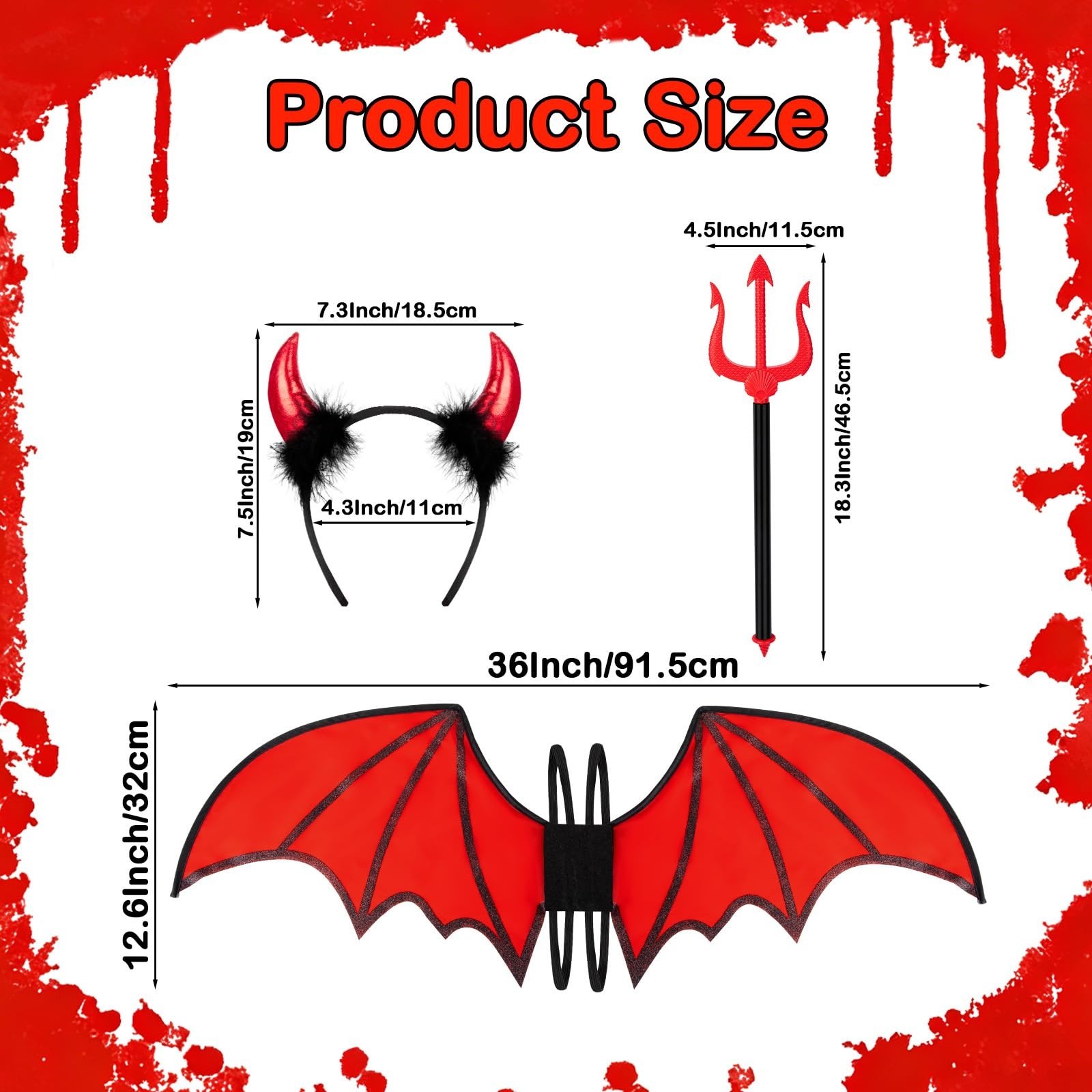 3pcs Devil Costume Set – Wings, Horn Headband & Pitchfork for Halloween Cosplay
