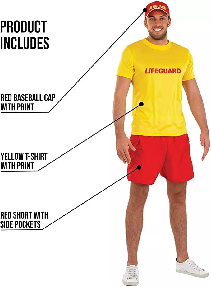 Mens Yellow Classic Lifeguard Costume M L XL Adult Beach Party Halloween
